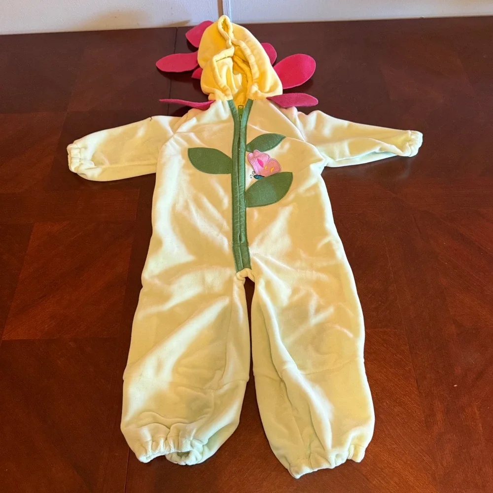 Vtg 80s Baby Flower Costume‎ Hooded Petal Jumpsuit Mint Pink Yellow